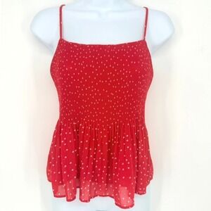 Lush Red Polka Dot Smocked Peplum Cami Top Adjustable Straps Coquette Retro S